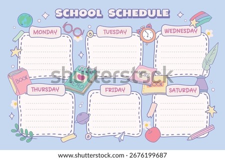 school schedule, timetable,planner,  autumn, back to school, template blank, doodle, kawaii vector illustration