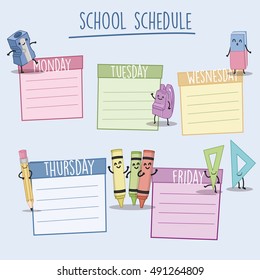 School Schedule: Weekly Schedule With Cartoon Characters