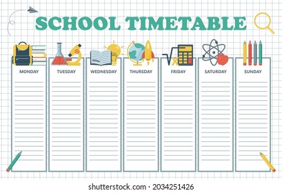 School Schedule Weekly Planner Template School Stock Vector (Royalty ...