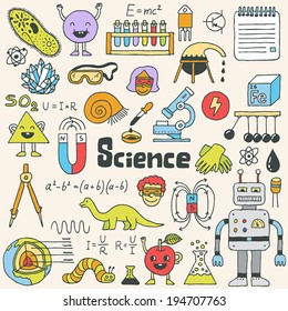 School science doodle set 1. Hand drawn vector illustration.