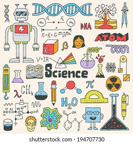 School Science Doodle Set 2. Hand Drawn Vector Illustration.