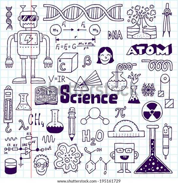 School science doodle set 2 notebook. Hand\
drawn vector\
illustration.