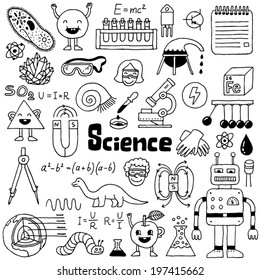 School science doodles 1. Hand drawn. Vector illustration.