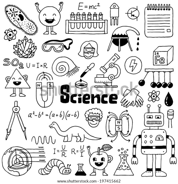 School science doodles 1. Hand drawn.\
Vector illustration.