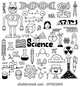 School science doodles 2. Hand drawn. Vector illustration.