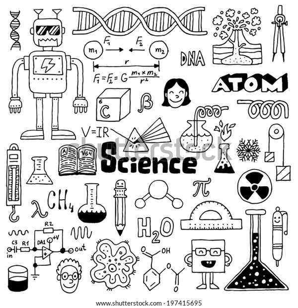 School science doodles 2. Hand drawn.\
Vector illustration.