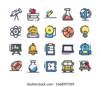 Wissenschaft und Bildung sind Symbol-Set. Fülllinienstil. Vektorillustration-Illustrationsdesign.