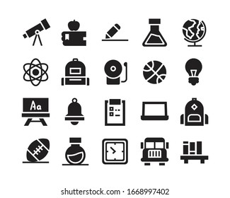 School science and education icon set. solid style. vector illustration design.