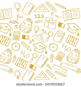 School and Science objects and icons seamless pattern