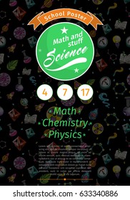 School Science Poster Flyer with Molecules and Bacteria Texture Pattern Vector Art Design Illustration