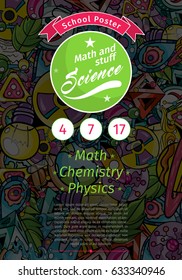 School Science Poster Flyer with Molecules and Bacteria Texture Pattern Vector Art Design Illustration