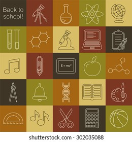 School and science vector linear icons set