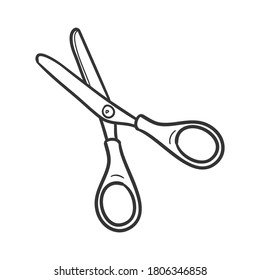 School Scissors Cut Traditional Doodle. Icons Sketch Hand Made. Design Vector Line Art.