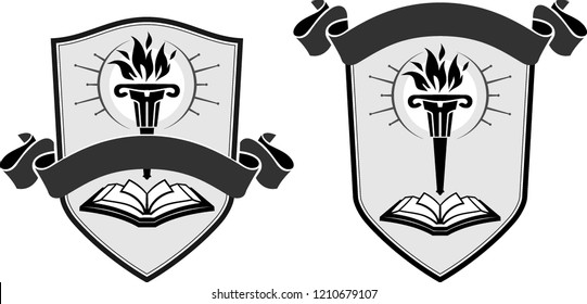 School Seal Torch Shield Badge Emblem Stock Vector (Royalty Free ...