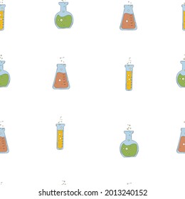 school seamless pattern for chemistry minzurki of different sizes and colors