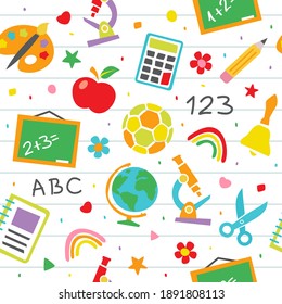 School seamless pattern. Childish school vector background in flat style.