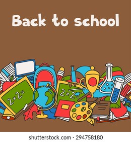 School seamless pattern with education hand drawn doodles.