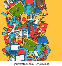 School seamless pattern with education hand drawn doodles.