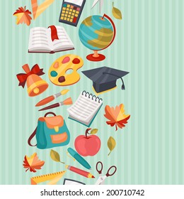 School seamless pattern with education icons and symbols.
