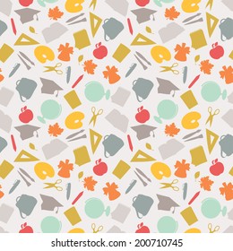 School seamless pattern with education icons and symbols.