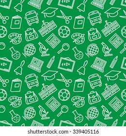 School seamless pattern with education icons and signs