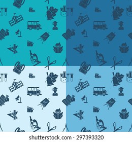 School Seamless Pattern. Four Background in Different Colors. Vector. Flat design style