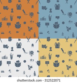School Seamless Pattern. Four Background in Different Colors. Vector. Flat design style
