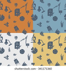 School Seamless Pattern. Four Background in Different Colors. Vector. Flat design style