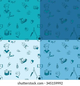 School Seamless Pattern. Four Background in Different Colors. Vector. Flat design style