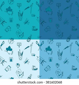 School Seamless Pattern. Four Background in Different Colors. Vector. Flat design style