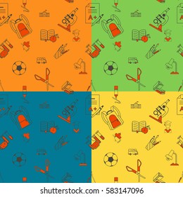 School Seamless Pattern. Four Background in Different Colors. Vector. Flat design style