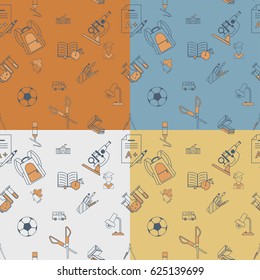 School Seamless Pattern. Four Background in Different Colors. Vector. Flat design style