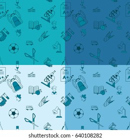 School Seamless Pattern. Four Background in Different Colors. Vector. Flat design style