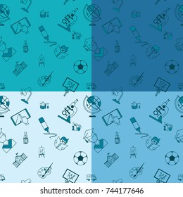 School Seamless Pattern. Four Background in Different Colors. Vector. Flat design style