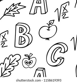 School seamless pattern. Funny backgroun with doodle elements. Vectr illustration.