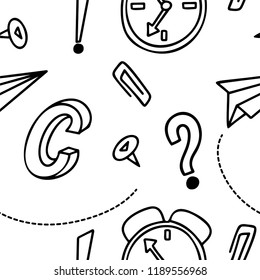 School seamless pattern. Funny backgroun with doodle elements. Vectr illustration.
