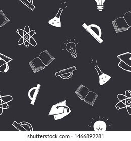 School seamless pattern Hand Drawn Doodles, Vector Illustration.