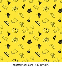 School seamless pattern Hand Drawn Doodles, Vector Illustration.