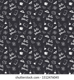 School seamless pattern Hand Drawn Doodles, Vector Illustration.