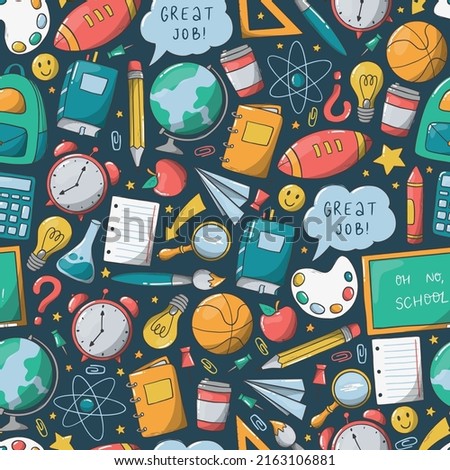 school seamless pattern with hand drawn doodles for wrapping paper, wallpaper, scrapbooking, stationary, textile prints, etc. EPS 10