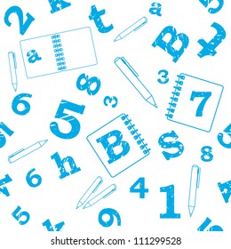 School seamless pattern, numbers, letters