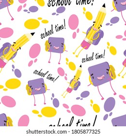 School seamless pattern with pencil and eraser