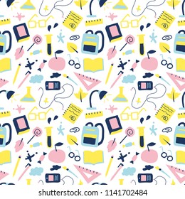 School seamless pattern, study objects