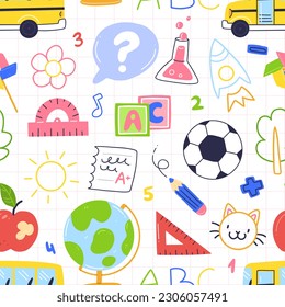 School seamless pattern with school supplies. Vector illustration background