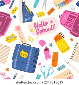 school seamless pattern. The texture background. Seamless vector pattern for printing on fabric and wallpaper, wrapping paper, scrapbooking, stationary. Colorful cute design.