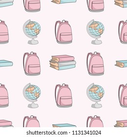 School Seamless Pattern Vector Illustration SCHOOL BAG AND GLOBE Paper for Birthday and Wedding Party, Wall Decorations, Scrapbooking, Baby Book, Photo Albums and Card Print