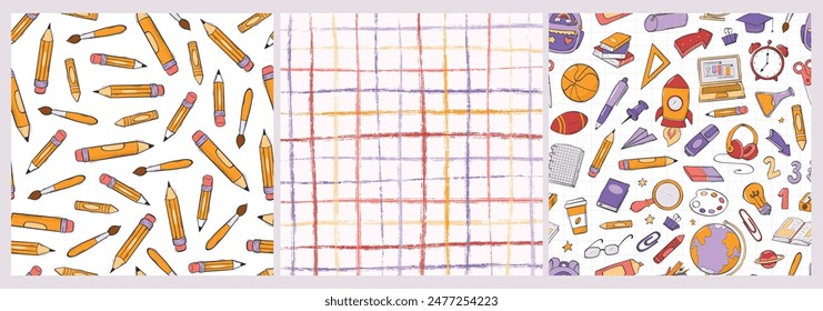 school seamless patterns collection for wallpaper, backgrounds, textile prints, scrapbooking, stationary, wrapping paper, etc. EPS 10