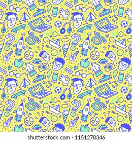 School seamless vector pattern with hand drawn doodles.