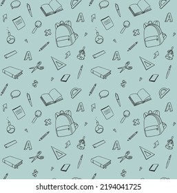 School seamless vector pattern. Student doodle  background. Stationery. Back to school