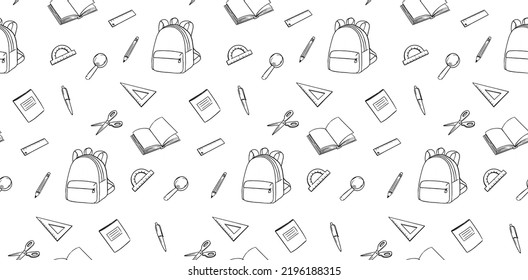 School seamless vector pattern. Student doodle  background. Stationery. Back to school